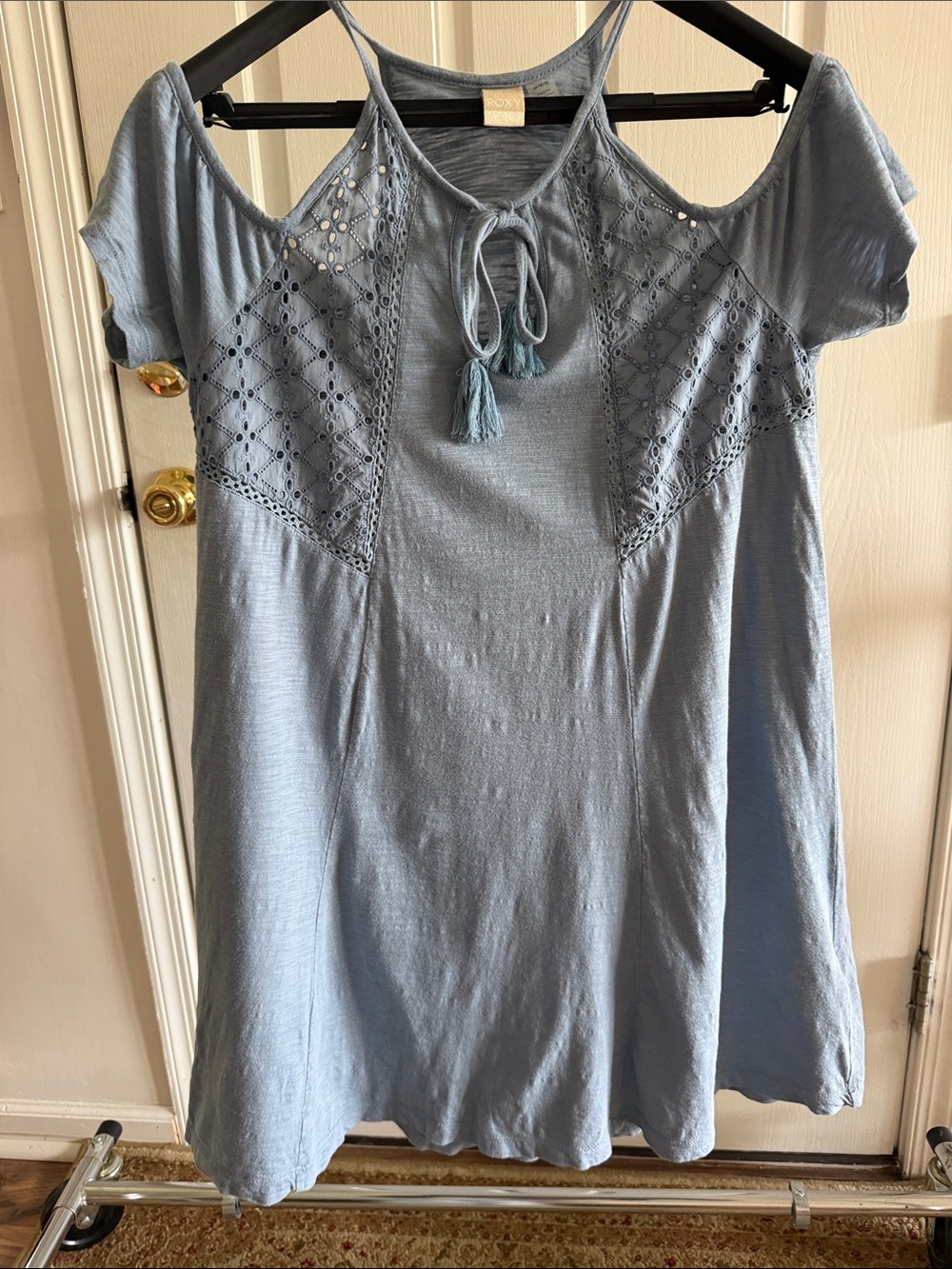 Roxy Pale Blue Cold-Shoulder Tassel Tunic